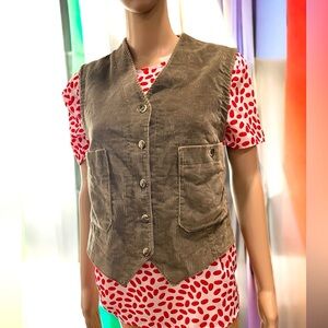 Vintage olive green/brown Corduroy Vest buttons pockets- small